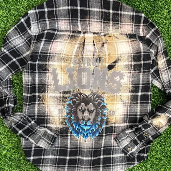 🦁 Detroit Lions Bleached Flannel - Picture 1 of 4